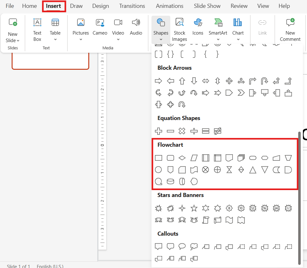 insert shapes location in powerpoint