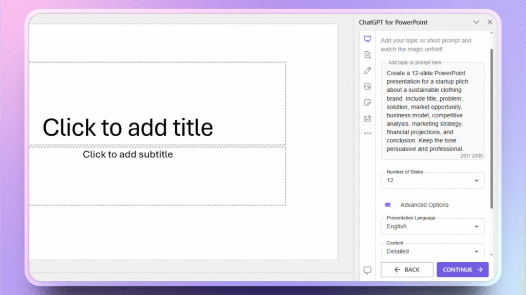 Enter ChatGPT prompt for PowerPoint slides