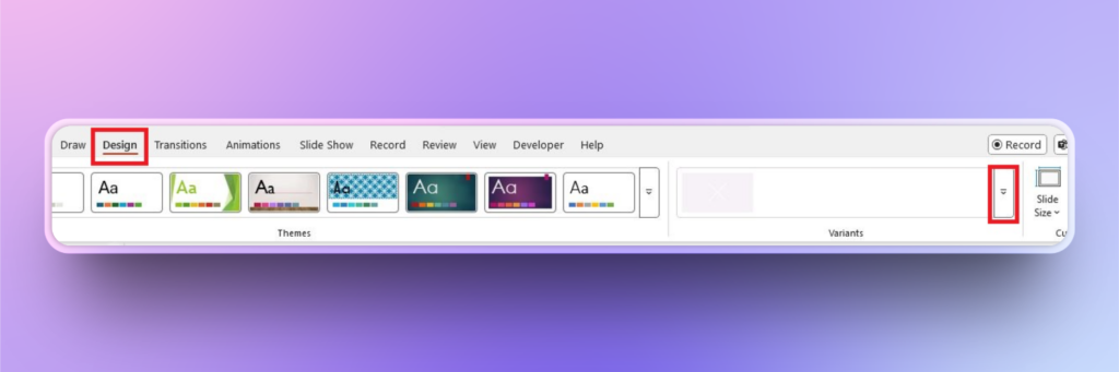Design tab and hyperlink