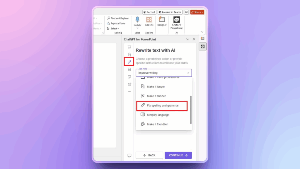 Grammar checker for PowerPoint
