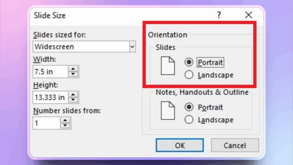portrait slide orientation