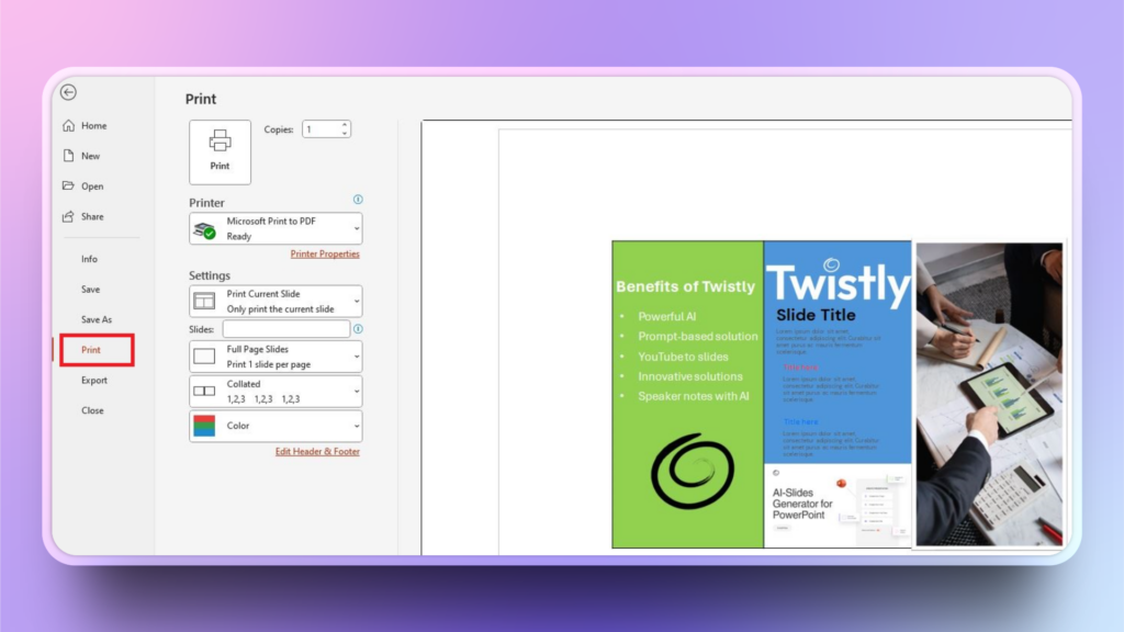 print Brochure on PowerPoint