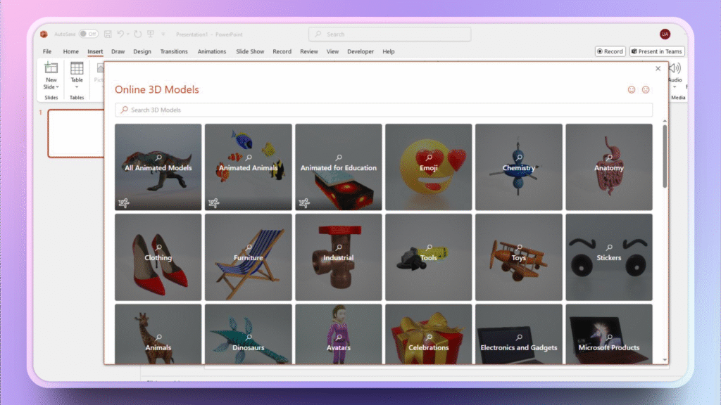 add 3d shapes in PowerPoint