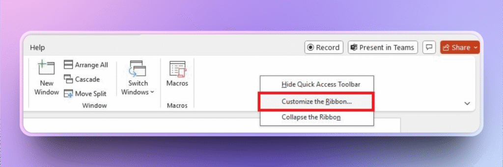 customize ribbon in PowerPoint