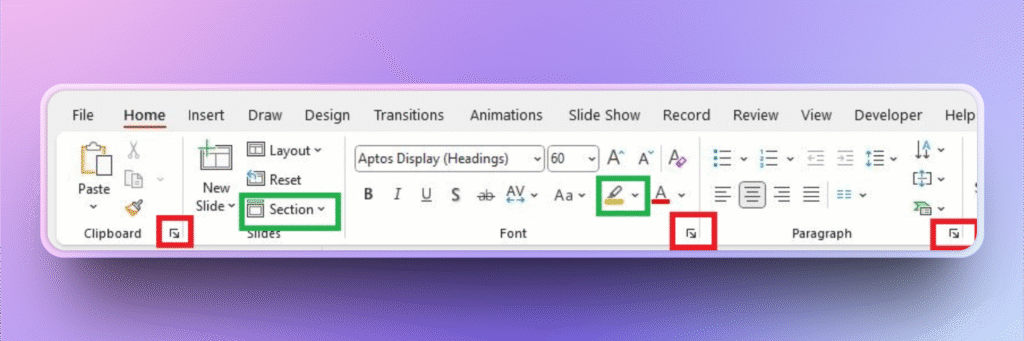 Menu in PowerPoint