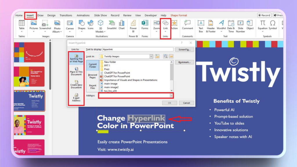 how to insert Hyperlink in PowerPoint