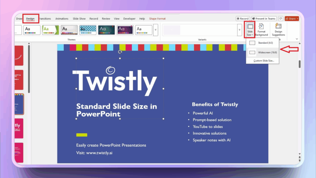 slide sizes in PowerPoint
