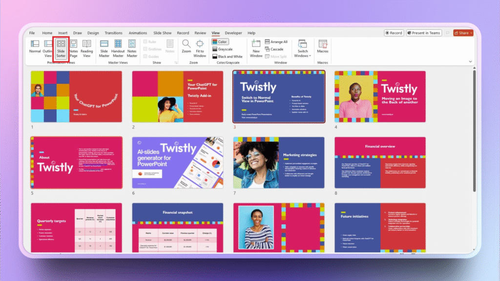 slide sorter view in PowerPoint
