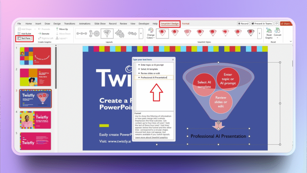 edit funnel in PowerPoint