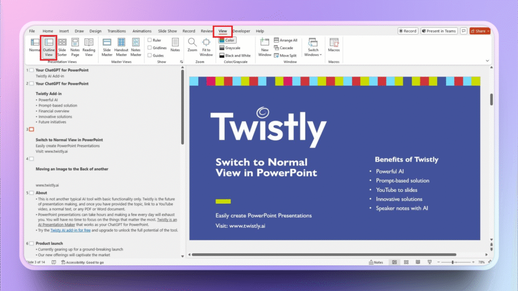 Outline view in PowerPoint