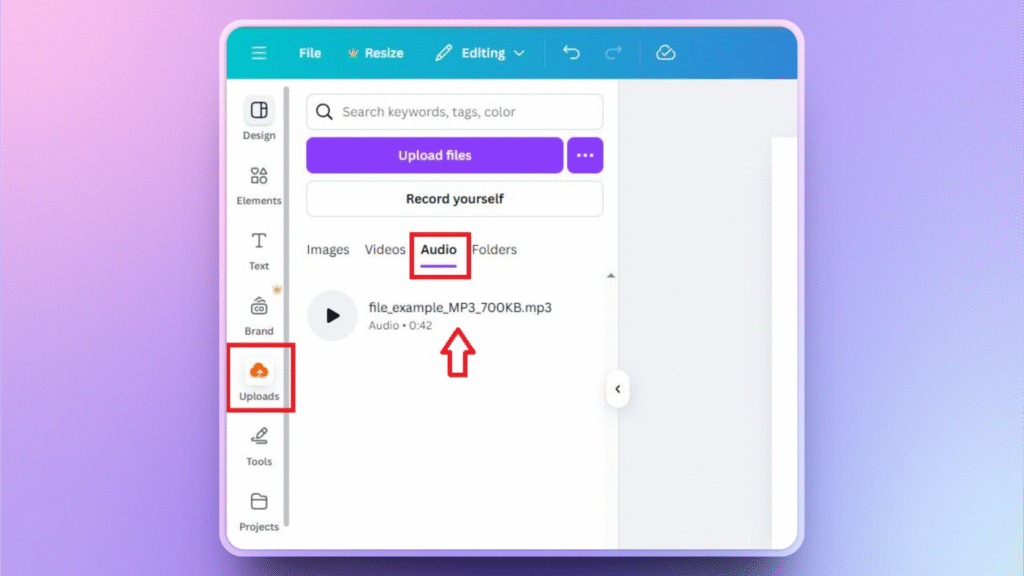 upload music to Canva presentation