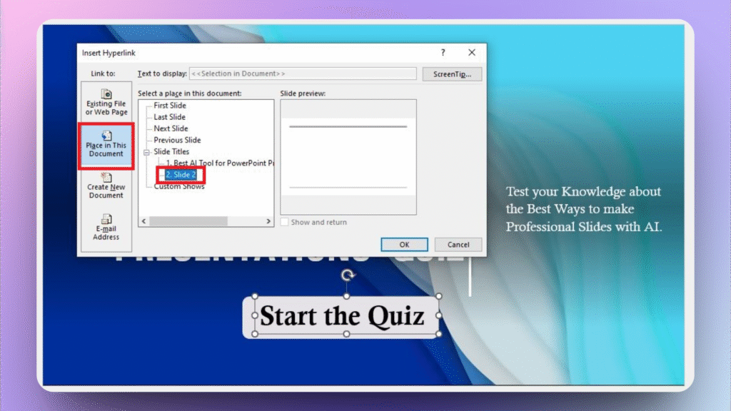 link a slide to the slide