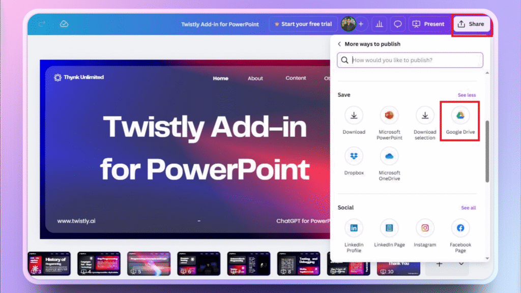 Save Canva to Google Drive