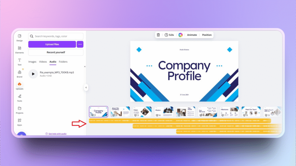 insert music to Canva slide