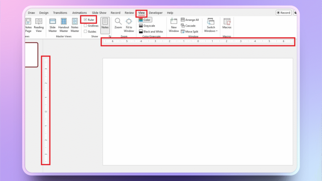 Ruler on sides of the slide screen