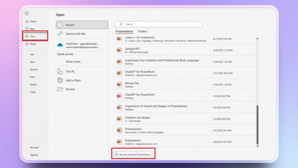 recover a deleted PowerPoint presentation