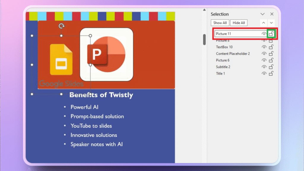How to lock an image in PowerPoint