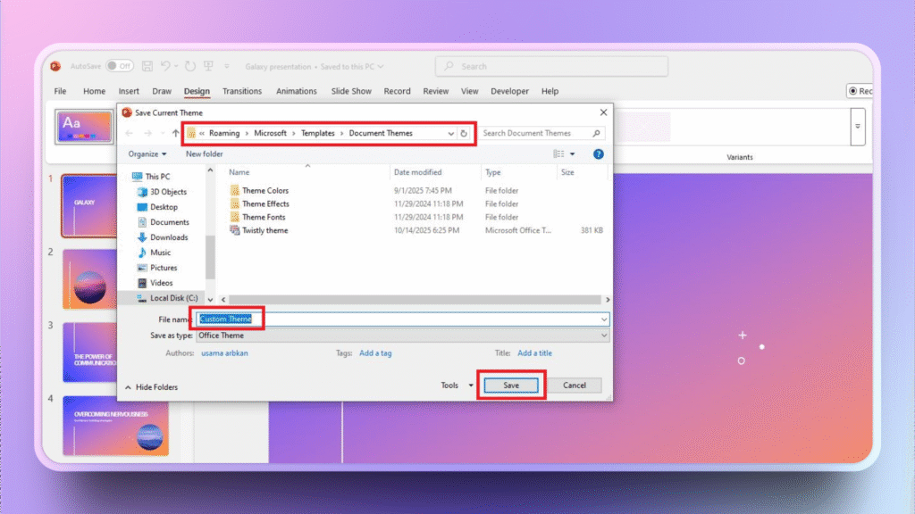 Save current PPT theme