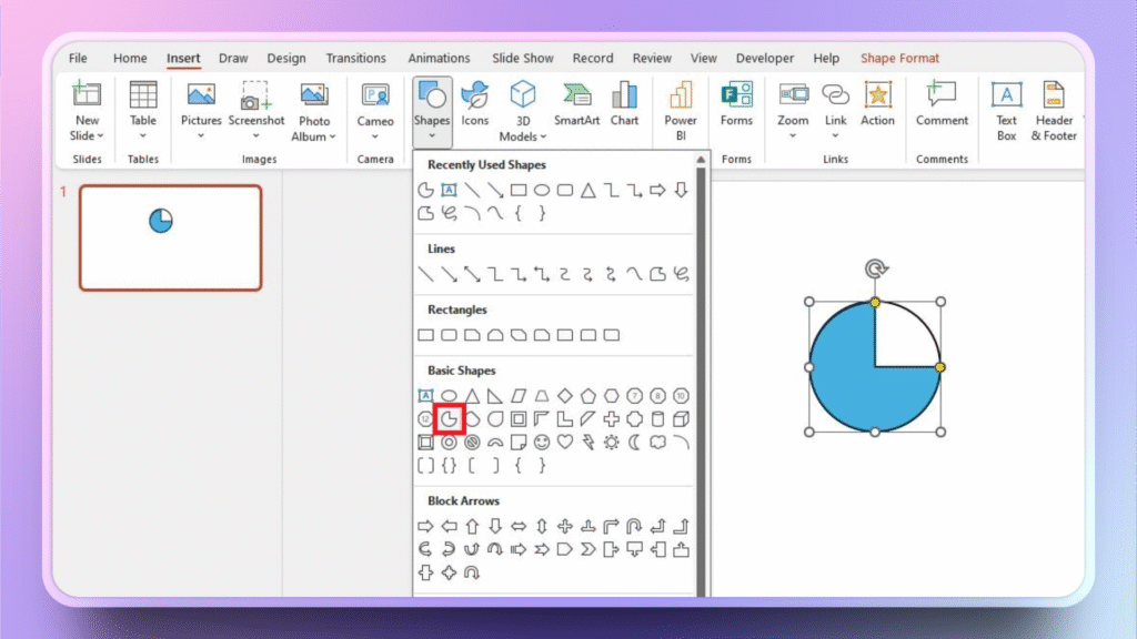 draw a partial cirlce in PowerPoint