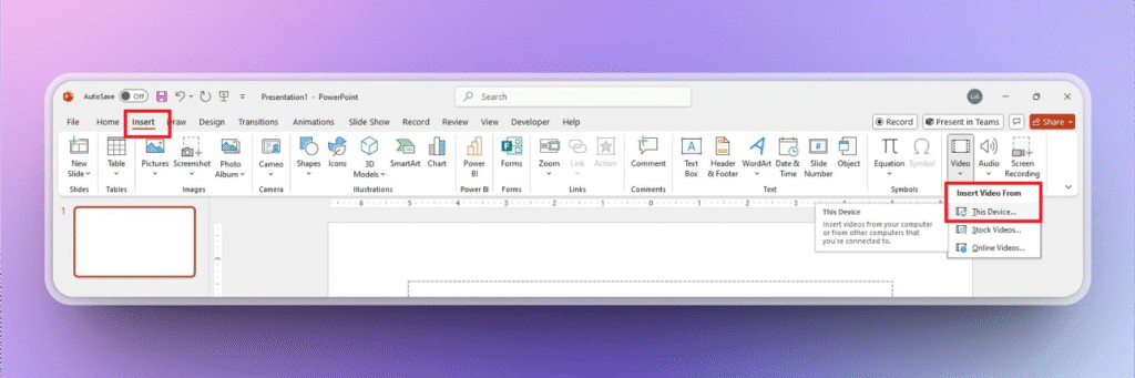 Insert video to PowerPoint