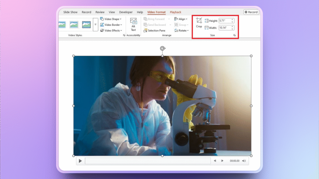 Change video size in PowerPoint