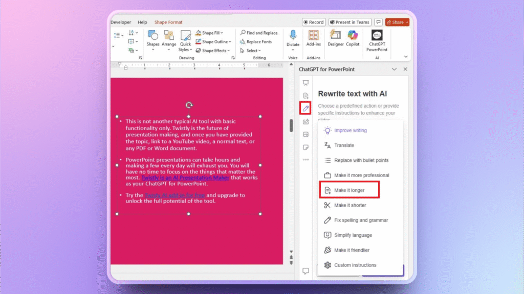 AI content generator for PowerPoint