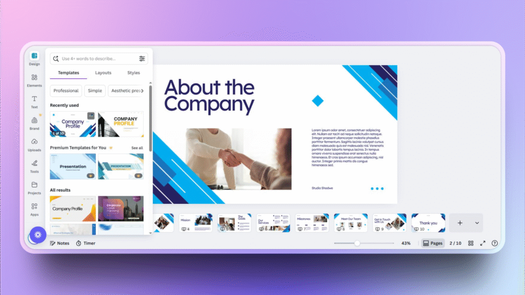 select Canva presentation template
