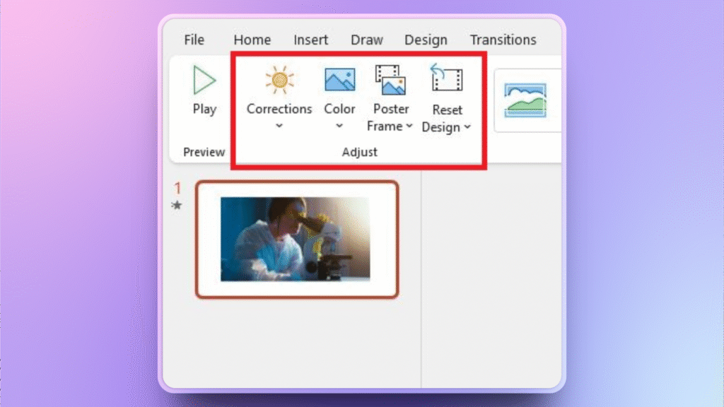 Video formatting options in PowerPoint