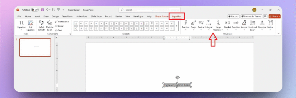 how to write equation in PowerPoint
