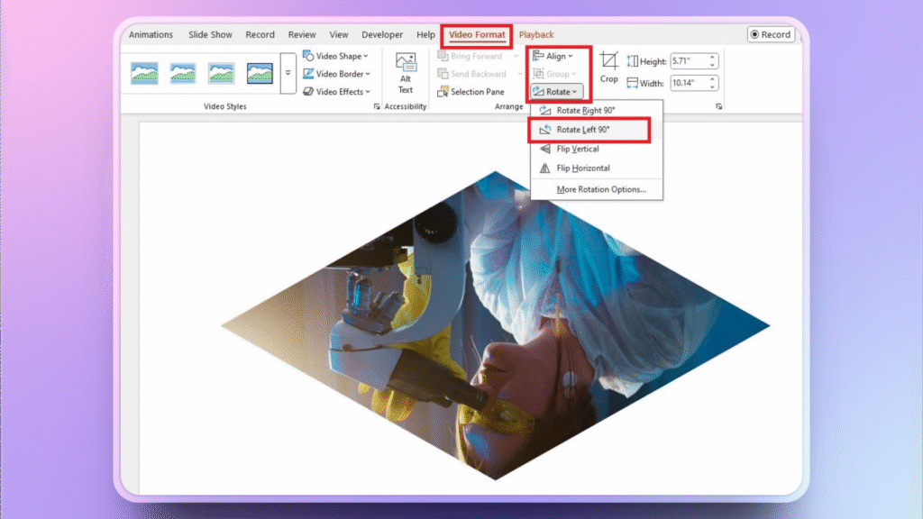 rotate a video in PowerPoint