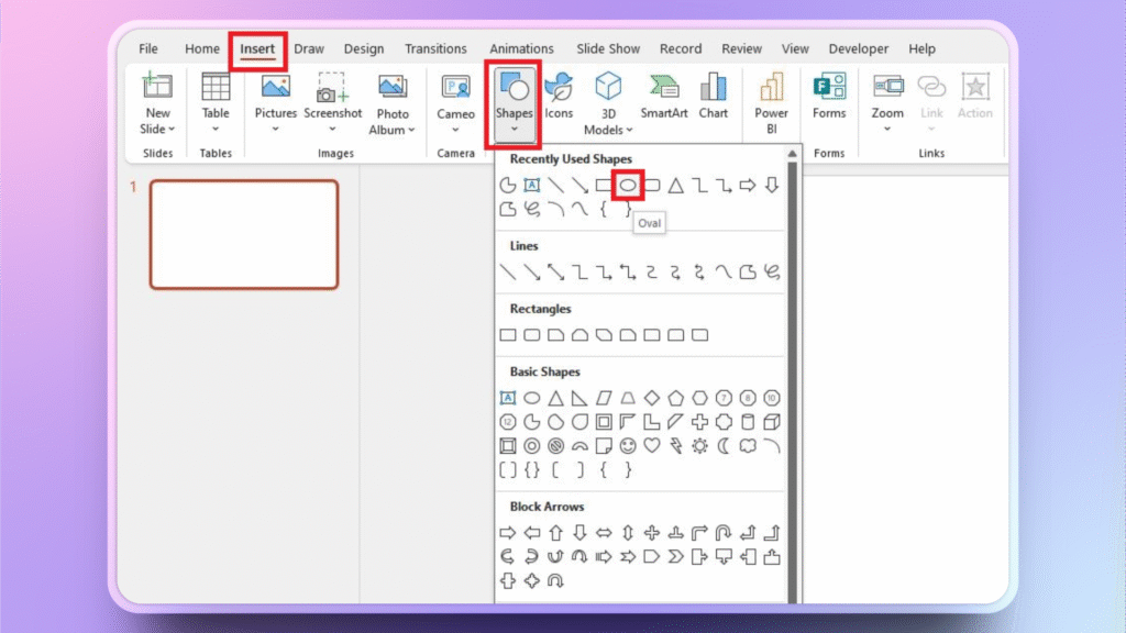insert a circle in PPT