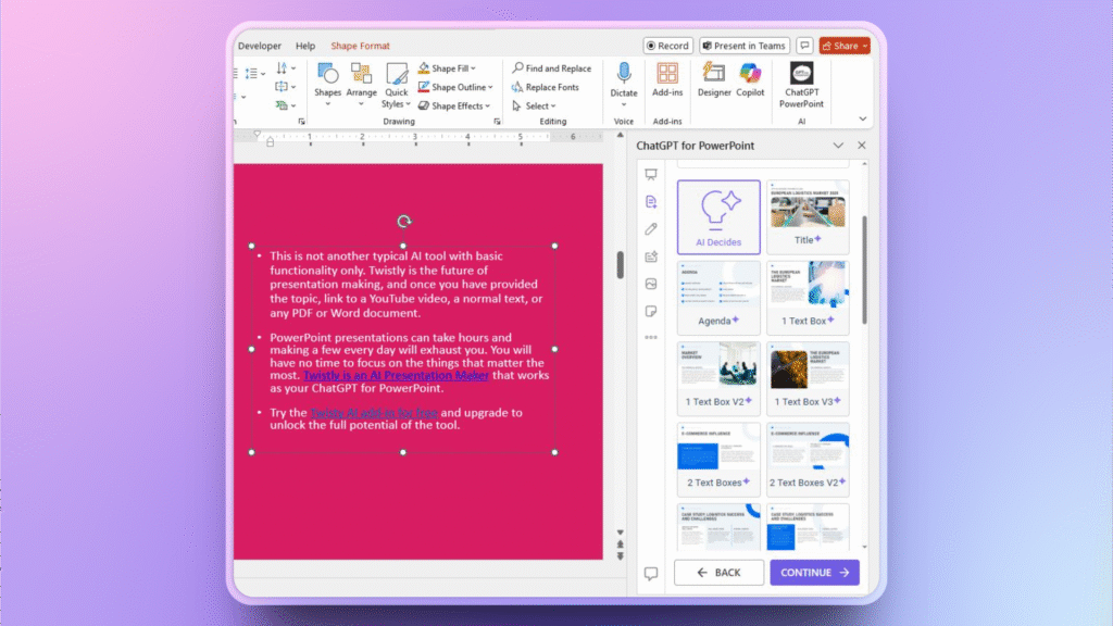 add new slide with AI
