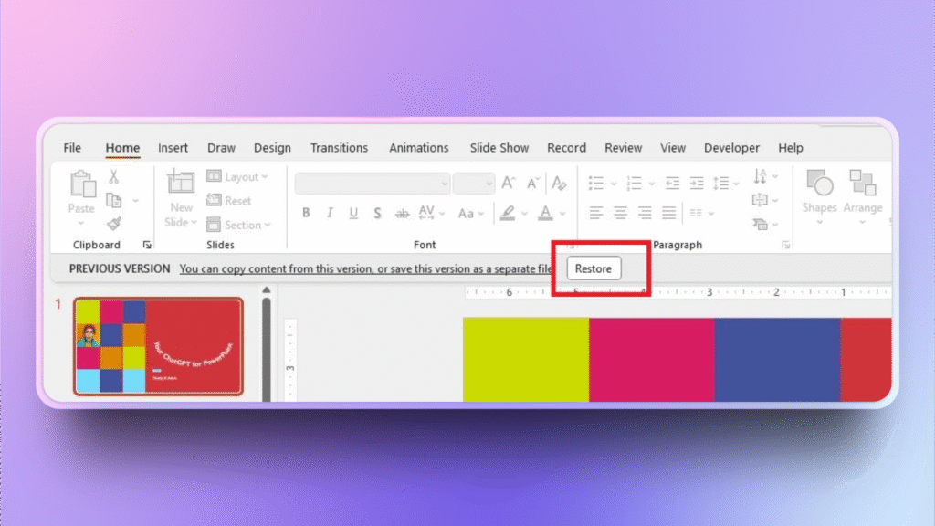 restore previous PowerPoint version
