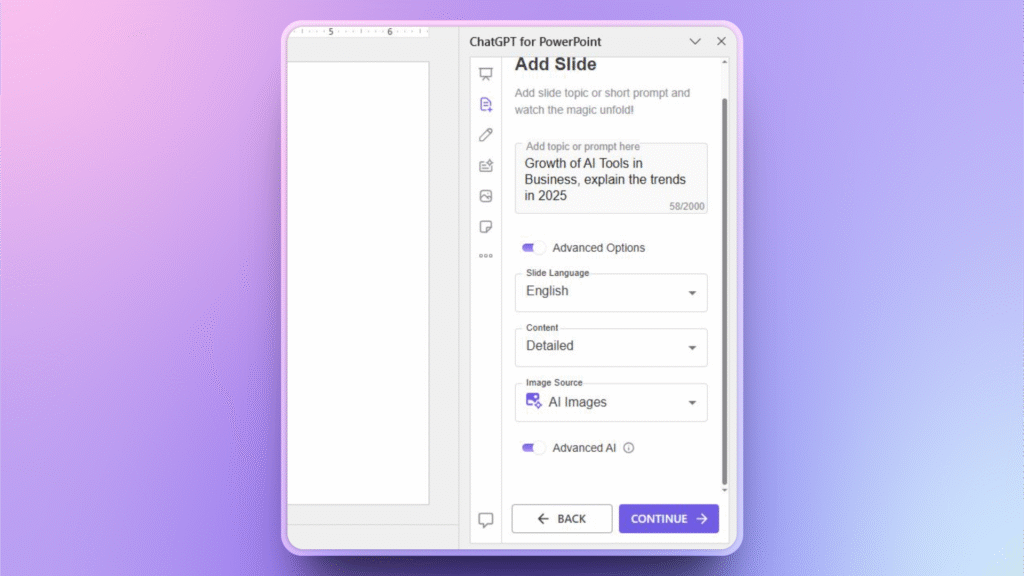 AI prompt to add slide in PPT