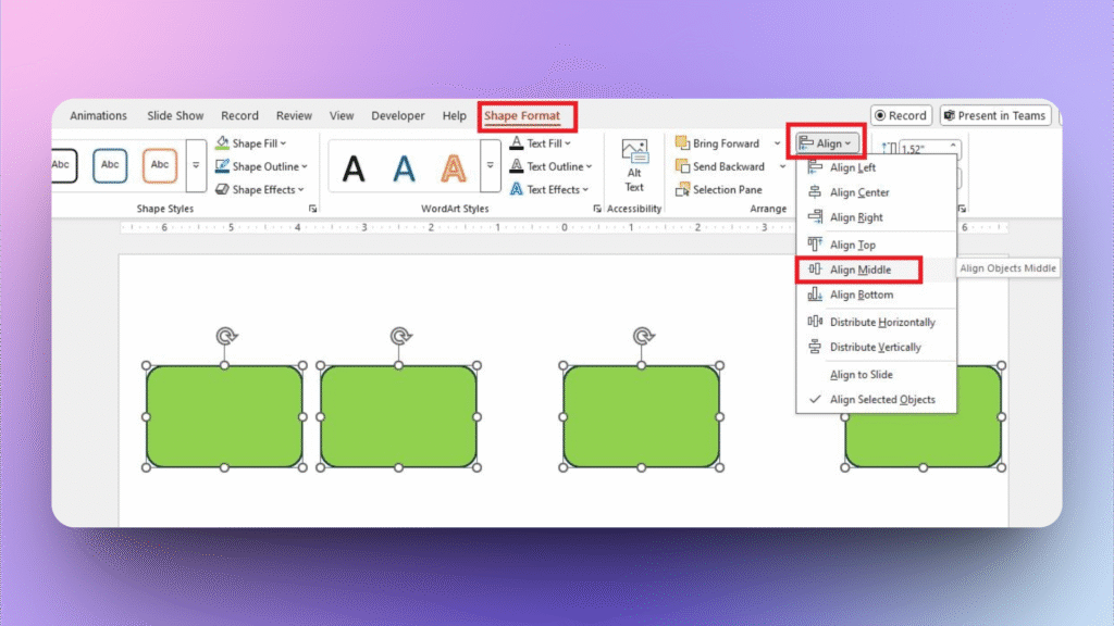 align objects middle