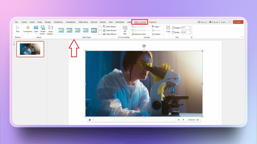 Video format tab in PowerPoint
