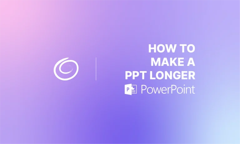 Gradient purple and pink background with white text "How to make a PPT longer" and PowerPoint logo.
