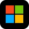 Microsoft logo consisting of four colored squares: red, green, blue, and yellow on black background.