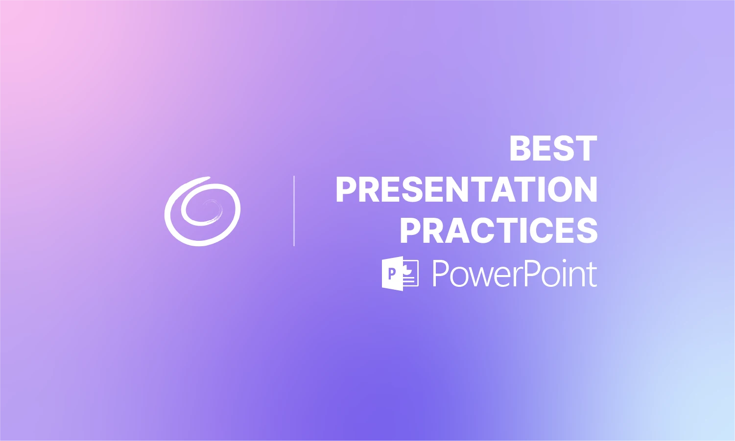 Gradient purple background with white swirl logo and text "Best Presentation Practices PowerPoint