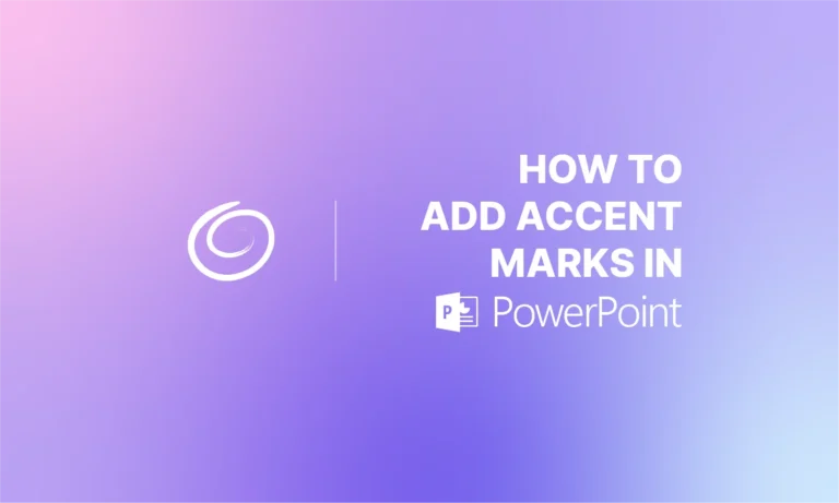 Gradient purple background with white text reading "How to add accent marks in PowerPoint" and PowerPoint icon.
