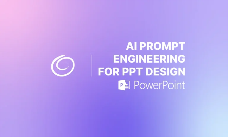 Gradient purple background with white text reading "AI Prompt Engineering for PPT Design" and PowerPoint logo.