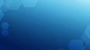 Abstract blue gradient background with translucent hexagonal shapes on edges.