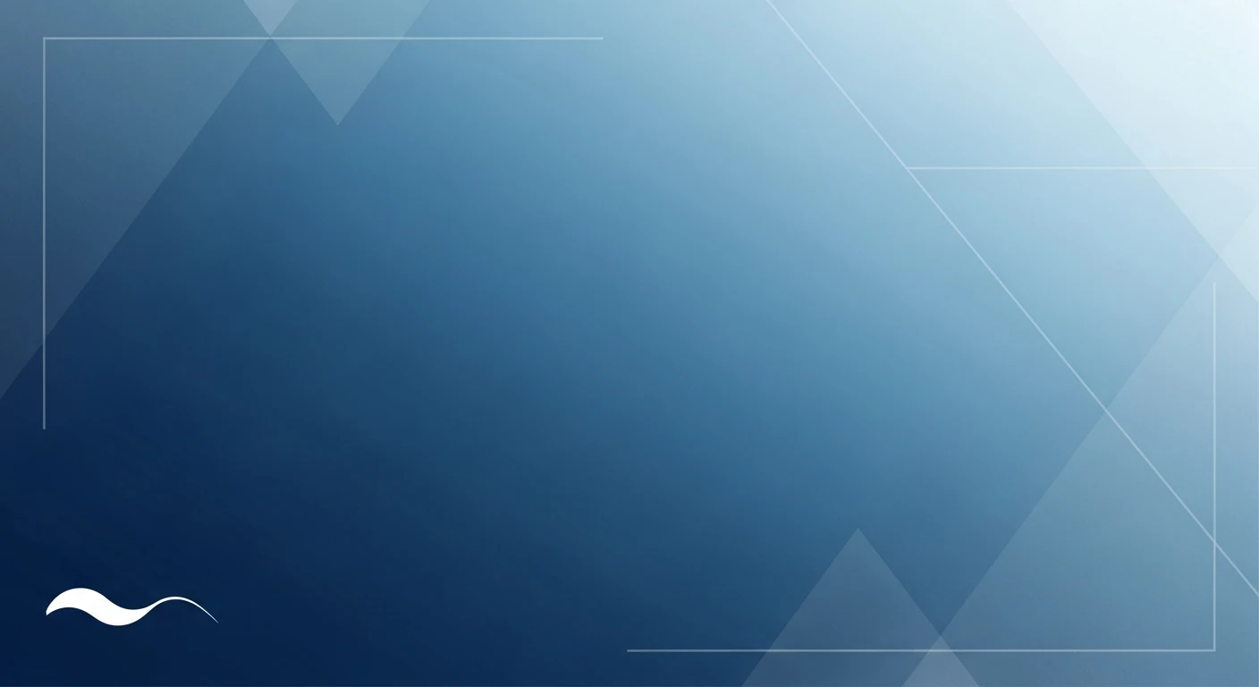 Abstract blue gradient background with geometric shapes and thin white border lines.