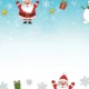 Festive border with cartoon Santa Claus, snowmen, reindeer, stars, gifts, and snowflakes on blue background.