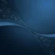 Abstract dark blue background with curved lines and interconnected light dots forming a network pattern.