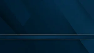 Dark blue geometric background with diagonal shapes and a horizontal metallic stripe.