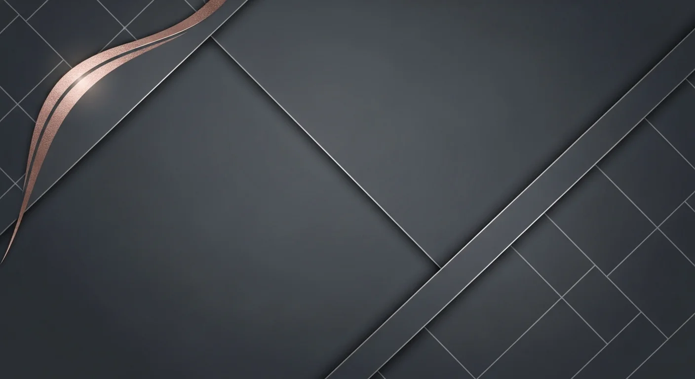 Abstract dark gray geometric background with metallic copper curved accent lines.