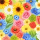 Colorful digital illustration of various flowers including sunflowers, roses, daisies, tulips, and poppies.