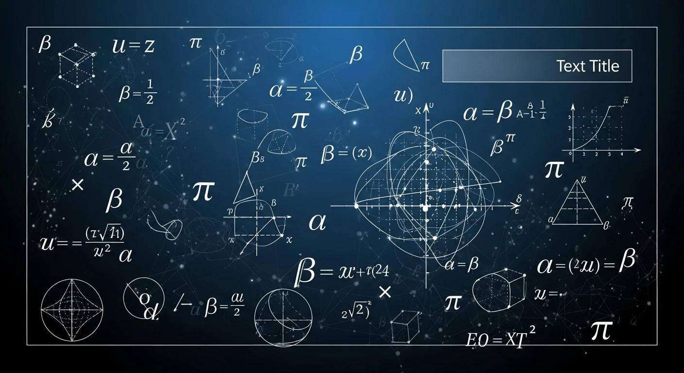 Mathematical equations, geometric shapes, and graphs on a blue gradient background.