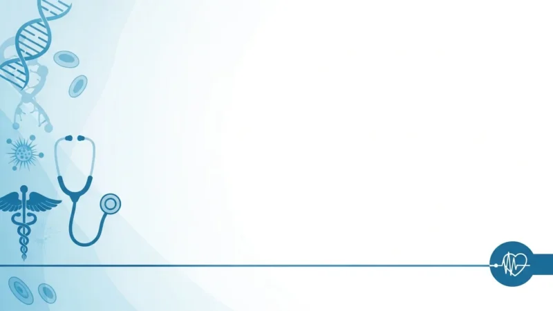 medical powerpoint background 2 Medical and healthcare icons including DNA, stethoscope, and caduceus on blue gradient background.